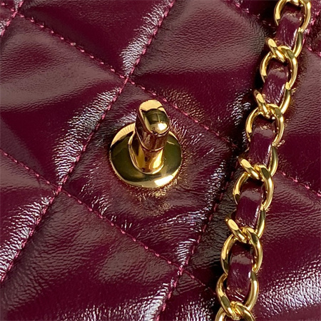 Chanel Mini Flap Bag with Top Handle Shiny Lambskin & Gold-Tone Metal Burgundy AS5043