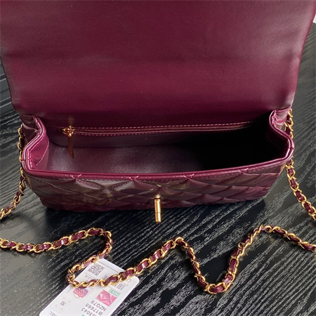 Chanel Mini Flap Bag with Top Handle Shiny Lambskin & Gold-Tone Metal Burgundy AS5043