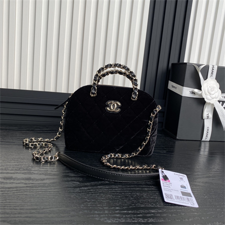 Chanel Small Tote Woolen Fabric Gold Tone Metal Black AS5130