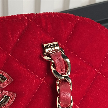 Chanel Small Tote Woolen Fabric Gold Tone Metal Red AS5130