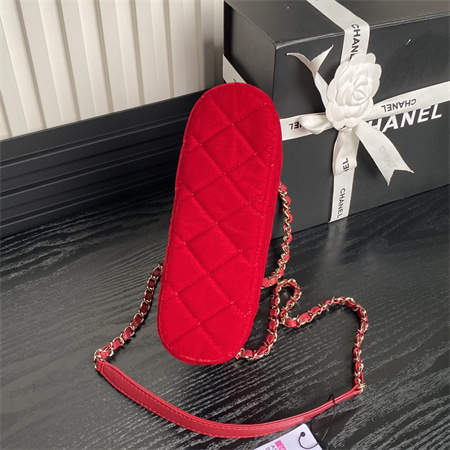 Chanel Small Tote Woolen Fabric Gold Tone Metal Red AS5130