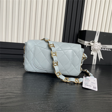 Chanel Flap Bag Lambskin Gold Tone Metal Blue AS5176