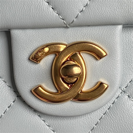 Chanel Flap Bag Lambskin Gold Tone Metal Blue AS5176