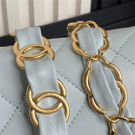 Chanel Flap Bag Lambskin Gold Tone Metal Blue AS5176