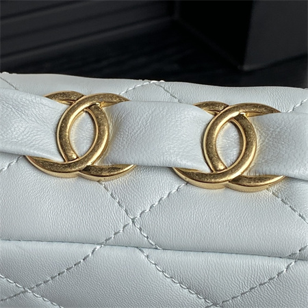 Chanel Flap Bag Lambskin Gold Tone Metal Blue AS5176