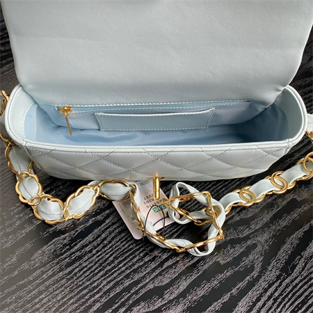 Chanel Flap Bag Lambskin Gold Tone Metal Blue AS5176