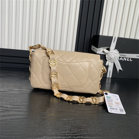 Chanel Flap Bag Lambskin Gold Tone Metal Beige AS5176