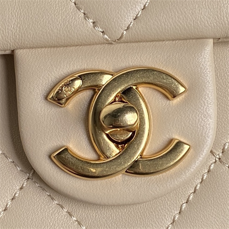 Chanel Flap Bag Lambskin Gold Tone Metal Beige AS5176