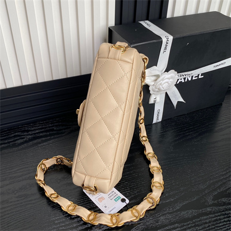 Chanel Flap Bag Lambskin Gold Tone Metal Beige AS5176