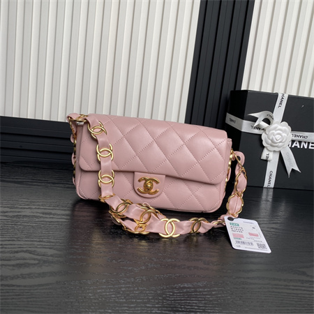 Chanel Flap Bag Lambskin Gold Tone Metal Pink AS5176