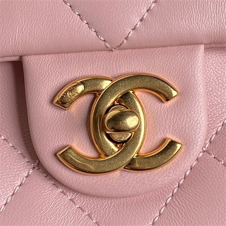 Chanel Flap Bag Lambskin Gold Tone Metal Pink AS5176