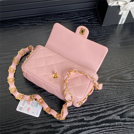 Chanel Flap Bag Lambskin Gold Tone Metal Pink AS5176