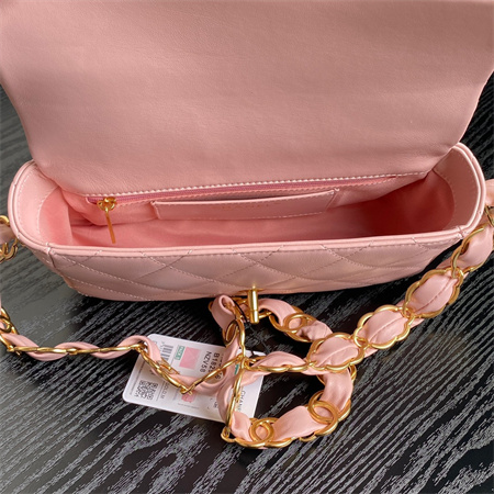 Chanel Flap Bag Lambskin Gold Tone Metal Pink AS5176