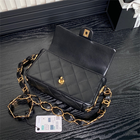 Chanel Flap Bag Lambskin Gold Tone Metal Black AS5176