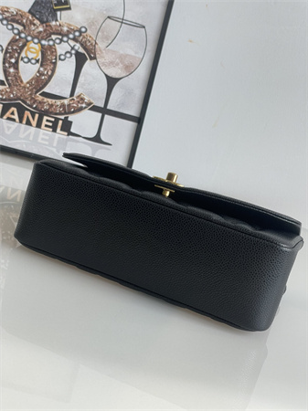 Chanel Vintage Flap Bag Grained Calfskin Gold Tone Metal Black A2221