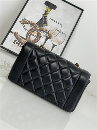 Chanel Vintage Flap Bag Lambskin Gold Tone Metal Black A2221