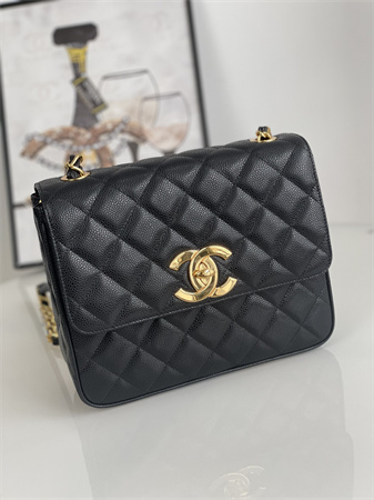Chanel Vintage Classic Flap Bag Grained Calfskin Gold Tone Metal Black A2218