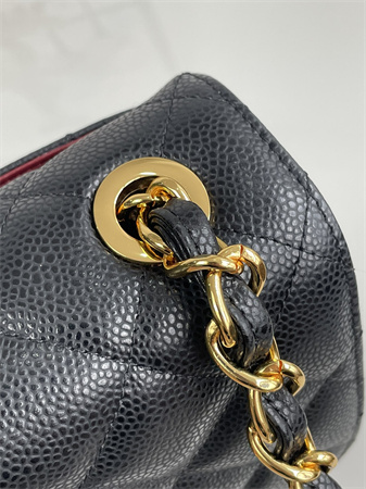 Chanel Vintage Classic Flap Bag Grained Calfskin Gold Tone Metal Black A2218