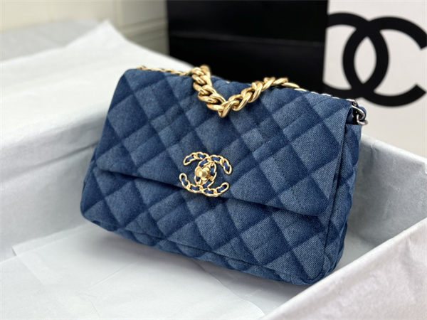Chanel 19 Bag Denim Fabric Gold Tone AS1160