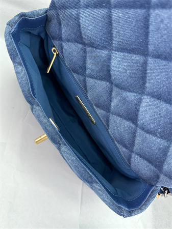 Chanel 19 Bag Denim Fabric Gold Tone AS1160