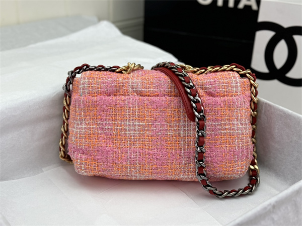 Chanel 19 Bag Tweed Gold Tone Pink AS1160