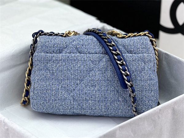 Chanel 19 Bag Tweed Gold Tone Blue AS1160