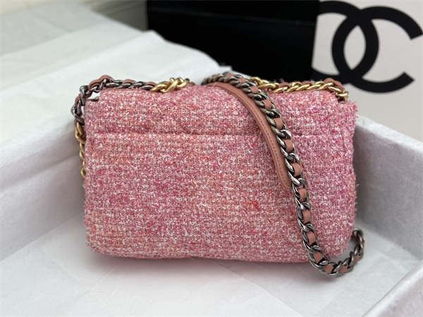 Chanel 19 Bag Tweed Gold Tone Pink AS1160