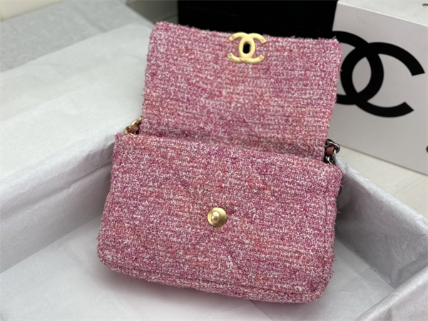 Chanel 19 Bag Tweed Gold Tone Pink AS1160