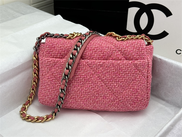 Chanel 19 Bag Tweed Gold Tone Pink AS1160