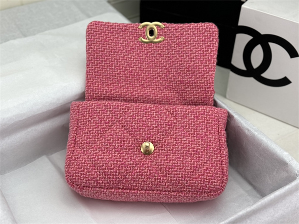 Chanel 19 Bag Tweed Gold Tone Pink AS1160