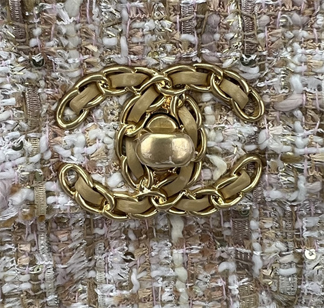 Chanel 19 Bag Tweed Gold Tone Beige AS1160