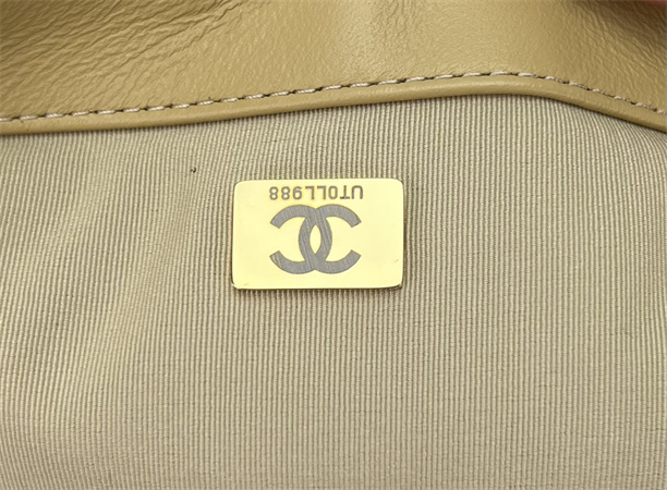 Chanel 19 Bag Tweed Gold Tone Beige AS1160