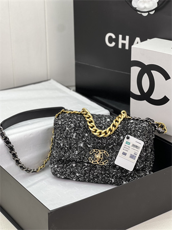 Chanel 19 Bag Tweed Gold Tone Black/White AS1160