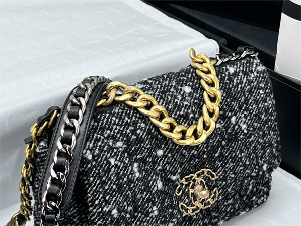 Chanel 19 Bag Tweed Gold Tone Black/White AS1160