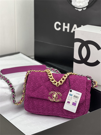 Chanel 19 Bag Tweed Gold Tone Fuchsia AS1160