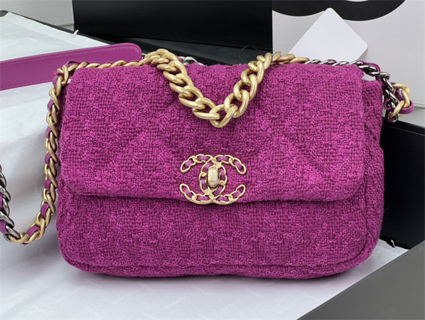 Chanel 19 Bag Tweed Gold Tone Fuchsia AS1160