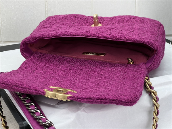 Chanel 19 Bag Tweed Gold Tone Fuchsia AS1160