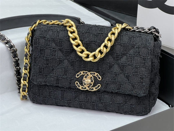 Chanel 19 Bag Tweed Gold Tone Black AS1160