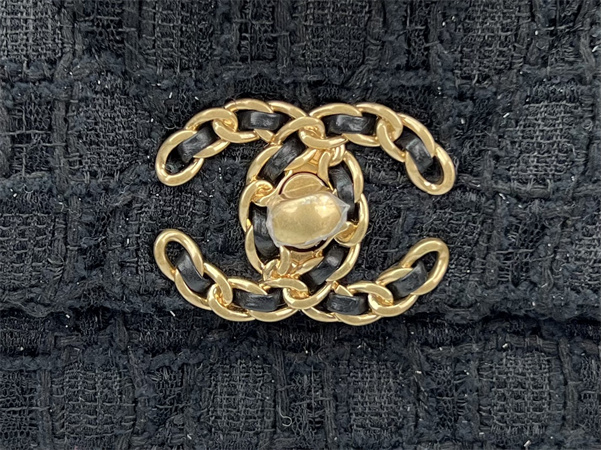Chanel 19 Bag Tweed Gold Tone Black AS1160