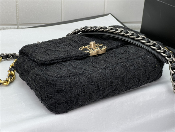 Chanel 19 Bag Tweed Gold Tone Black AS1160