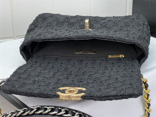 Chanel 19 Bag Tweed Gold Tone Black AS1160