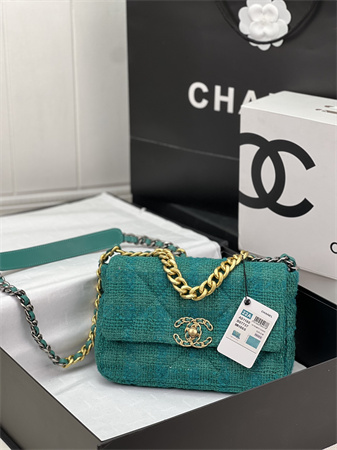 Chanel 19 Bag Tweed Gold Tone Green AS1160