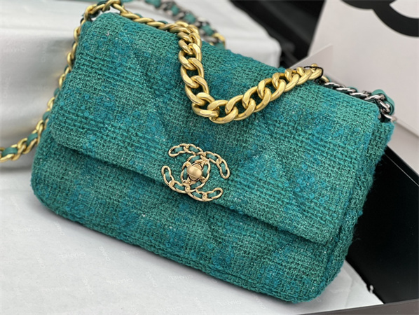 Chanel 19 Bag Tweed Gold Tone Green AS1160