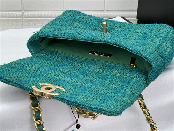 Chanel 19 Bag Tweed Gold Tone Green AS1160
