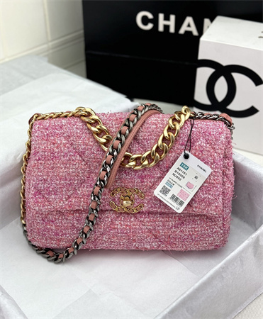 Large Chanel 19 Bag Tweed Gold Tone Multicolor AS1161