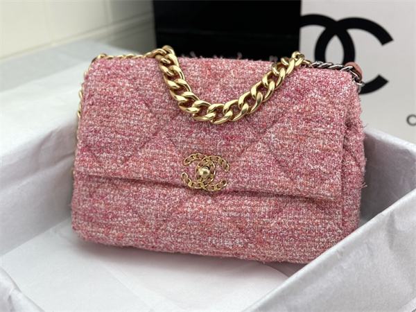 Large Chanel 19 Bag Tweed Gold Tone Multicolor AS1161