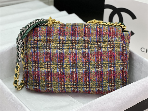 Large Chanel 19 Bag Tweed Gold Tone Multicolor AS1161