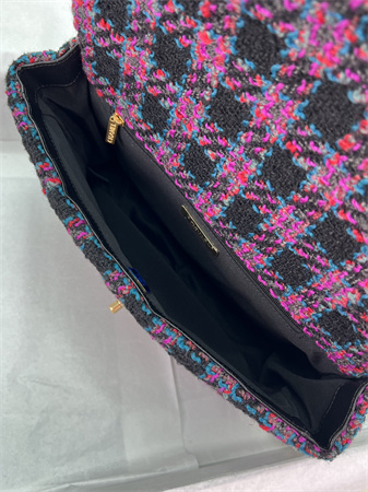 Large Chanel 19 Bag Tweed Gold Tone Multicolor AS1161