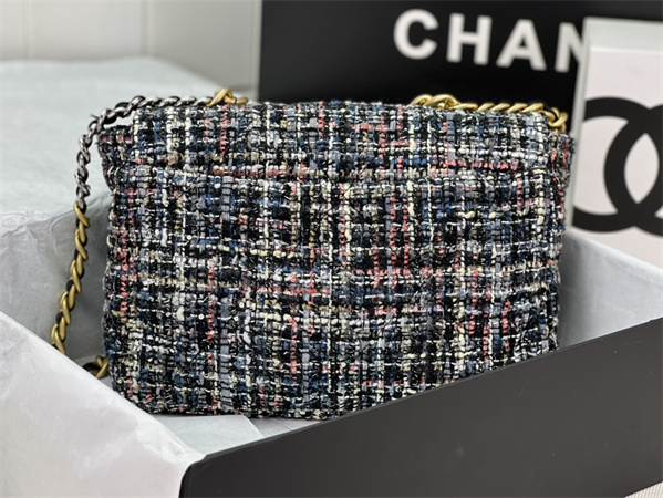 Large Chanel 19 Bag Tweed Gold Tone Multicolor AS1161
