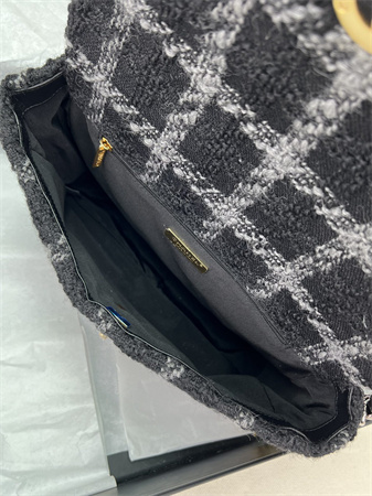 Large Chanel 19 Bag Tweed Gold Tone Black/Grey AS1161